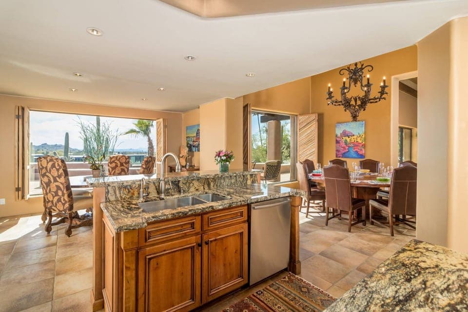 Bright and functional kitchen with plenty of dining seating