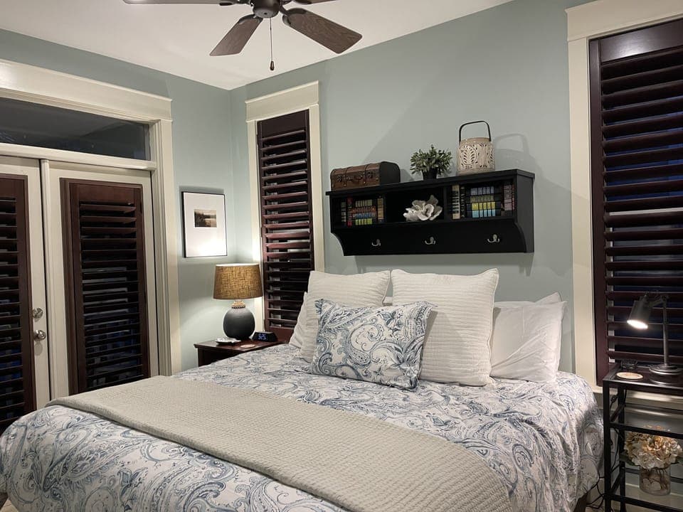 Cozy bedroom with KING size pillow top  mattress for a great night's sleep.