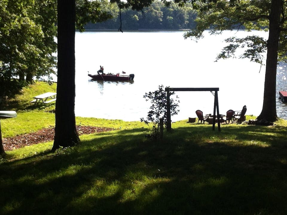 Cottage front yard, right on the water with a nice, protected swimming cove.