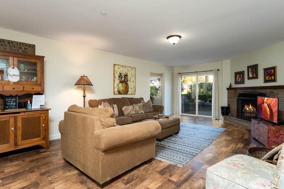 Enjoy the fireplace on a chilly evening.