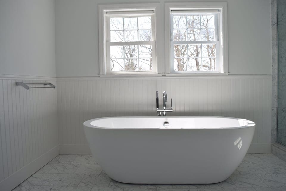 Master suite bathroom; bath, shower stall, twin vanities