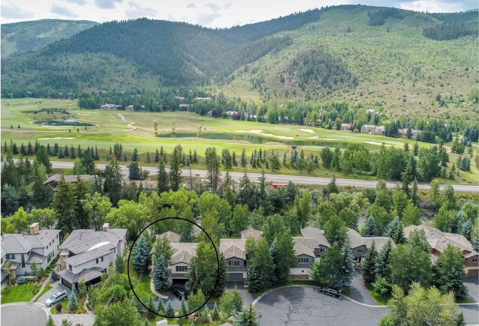 Airial view of home. Arrowhead golf course across the street.