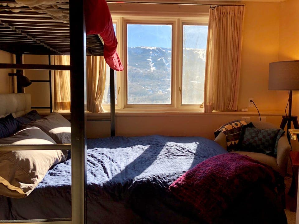 Bunk Room. Smaller, but cozy and a great view. Queen below, twin atop. 