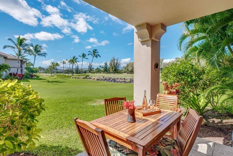 Our lanai off the dining room with lush tropical views