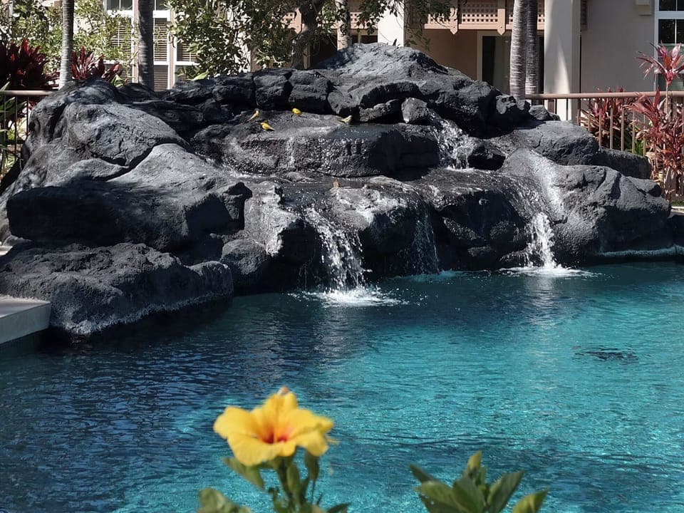 Waterfall at our larger pool in our complex, Waikoloa Colony Villas